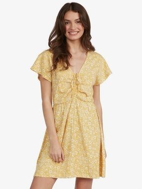Roxy Simple Thoughts Dress Yellow Floral size medium